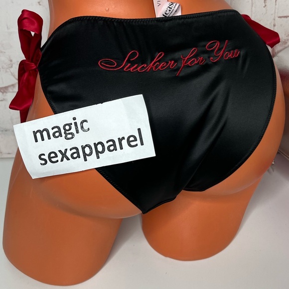 VS M SATIN BOWS EMBROIDERY WAIST SIDE TIE CHEEKY PANTY APPLIQUÉ - Picture 1 of 2